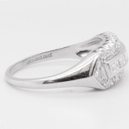 Platinum 900 Straight Baguette & Single Cut Diamond Ring 0.80ctw G VS2 sz 9.25