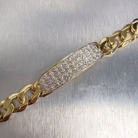 14k Yellow Gold Diamond ID Bar Maimi Cuban Link Bracelet 1.5ctw G VS2 8.5" 57.1g