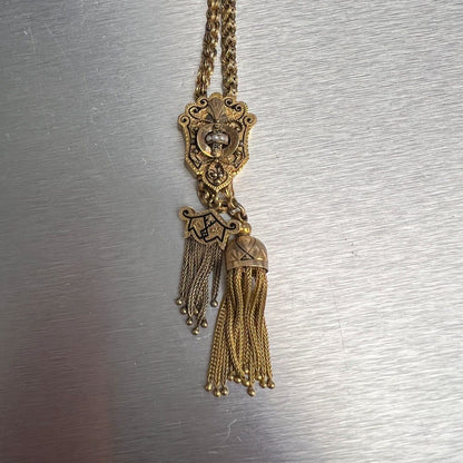 Antique Victorian 14k Yellow Gold Seed Pearl Dangling Tassel Slider Necklace 37"