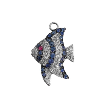 Pippo Perez 18k White Gold Diamond Sapphire Ruby Angel Fish Pendant 16" RARE