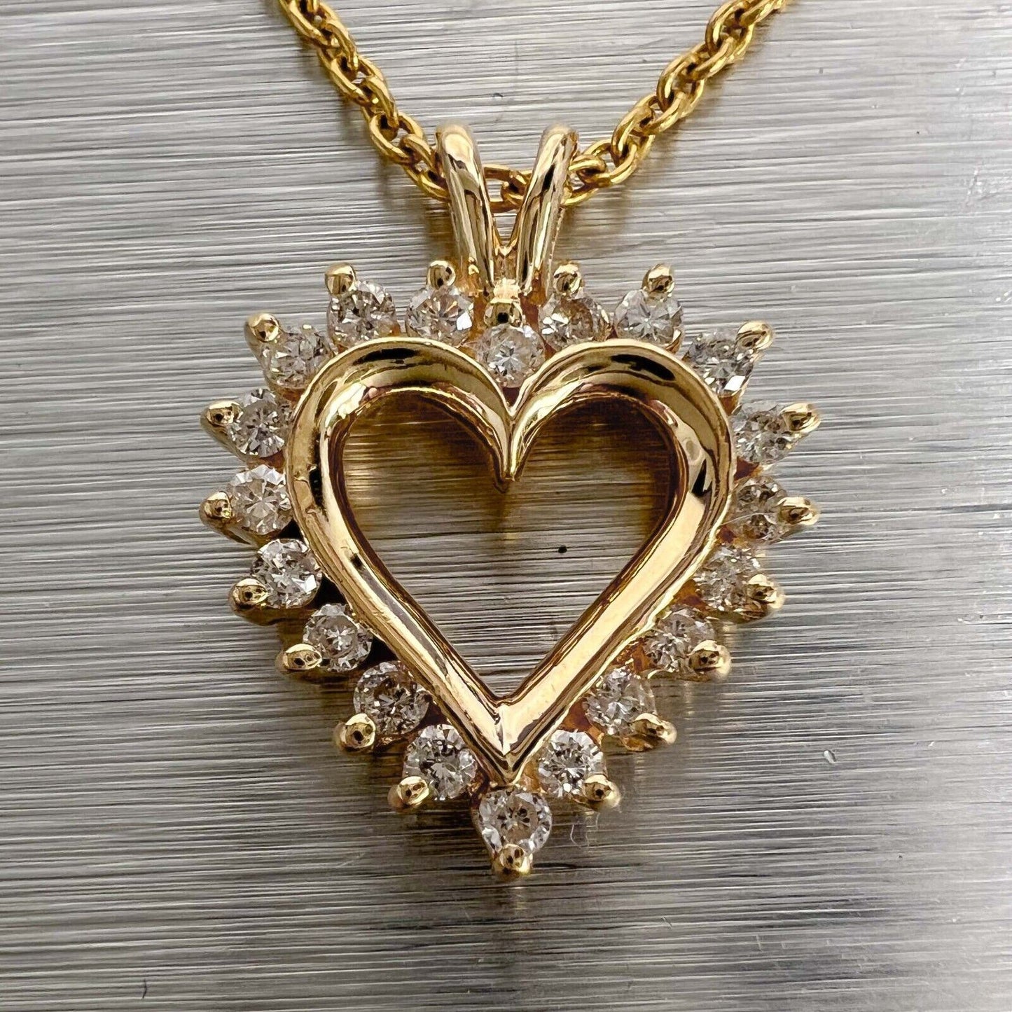 14k Yellow Gold Diamond Halo Open Heart Necklace 0.25ctw H SI2 16" 4.8 grams