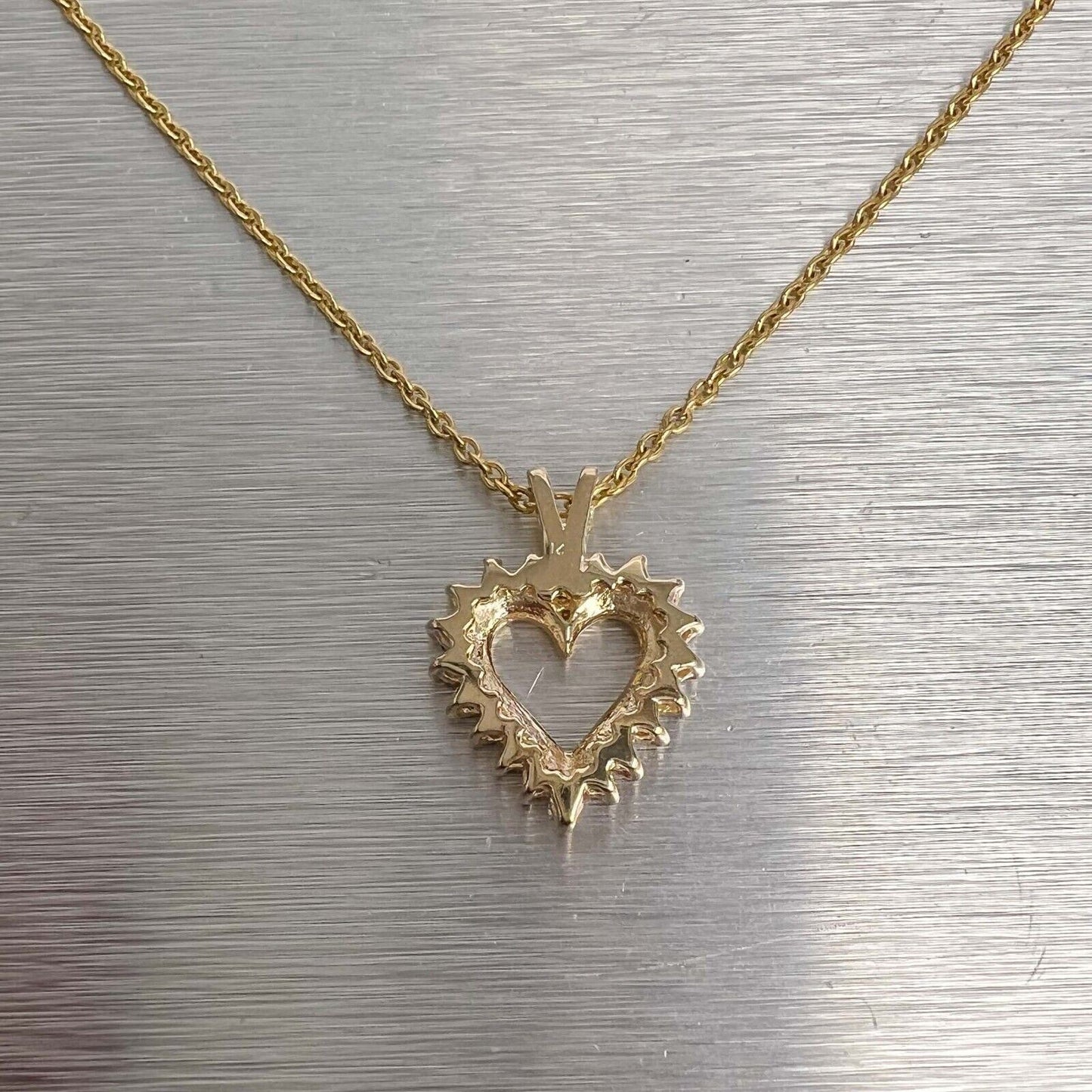 14k Yellow Gold Diamond Halo Open Heart Necklace 0.25ctw H SI2 16" 4.8 grams