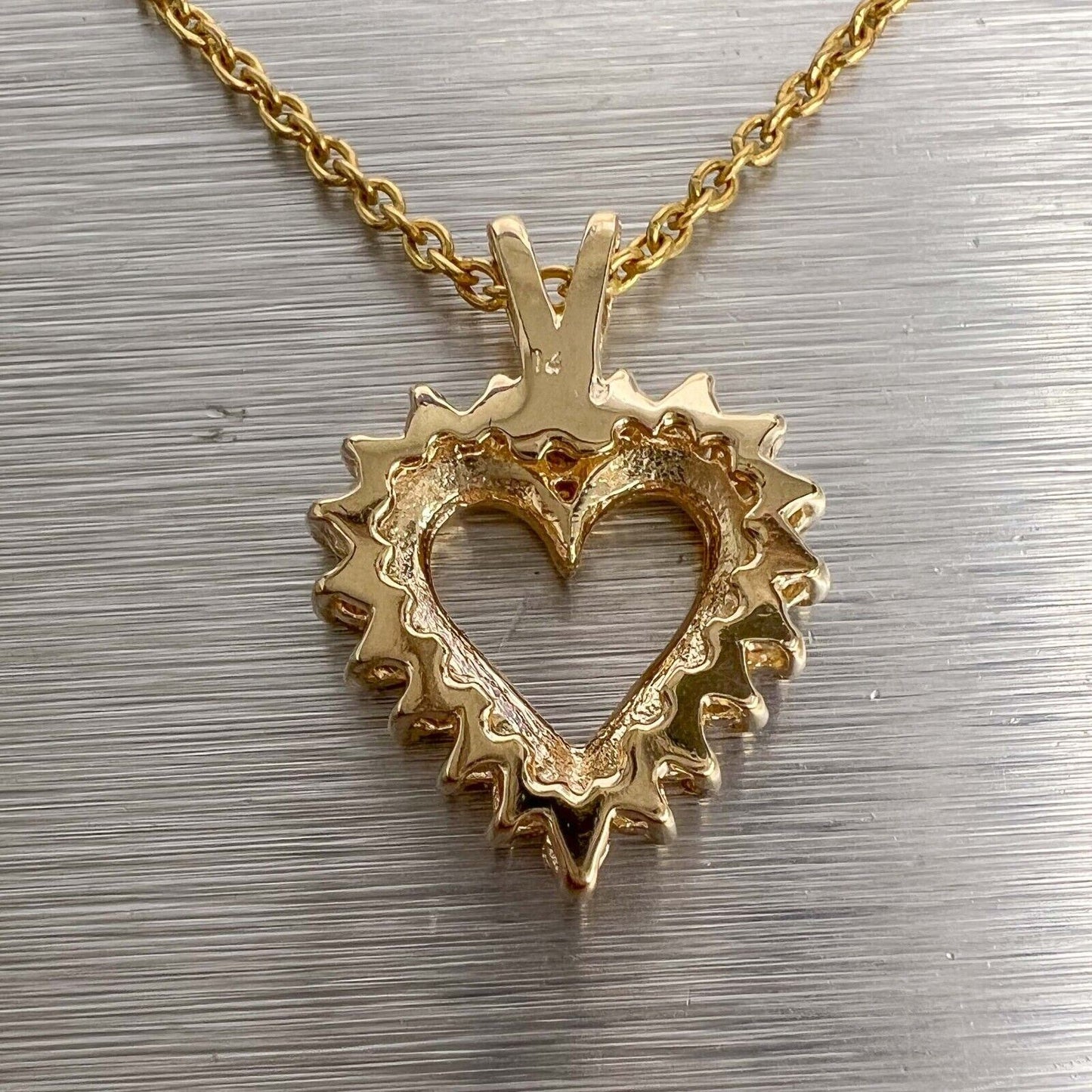 14k Yellow Gold Diamond Halo Open Heart Necklace 0.25ctw H SI2 16" 4.8 grams