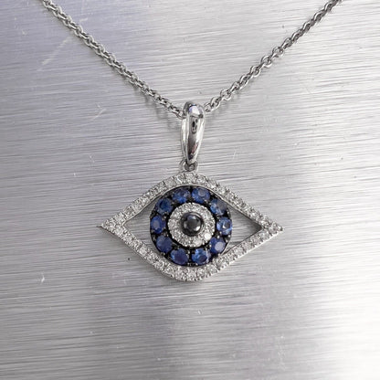 EFFY 14k White Gold Diamond & Sapphire Evil Eye Necklace 18" 0.42ctw RET: $1,195