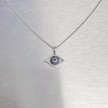 EFFY 14k White Gold Diamond & Sapphire Evil Eye Necklace 18" 0.42ctw RET: $1,195