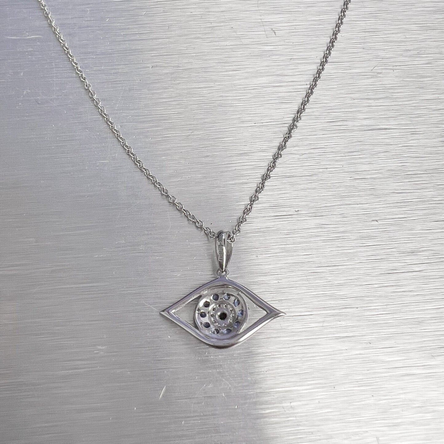 EFFY 14k White Gold Diamond & Sapphire Evil Eye Necklace 18" 0.42ctw RET: $1,195