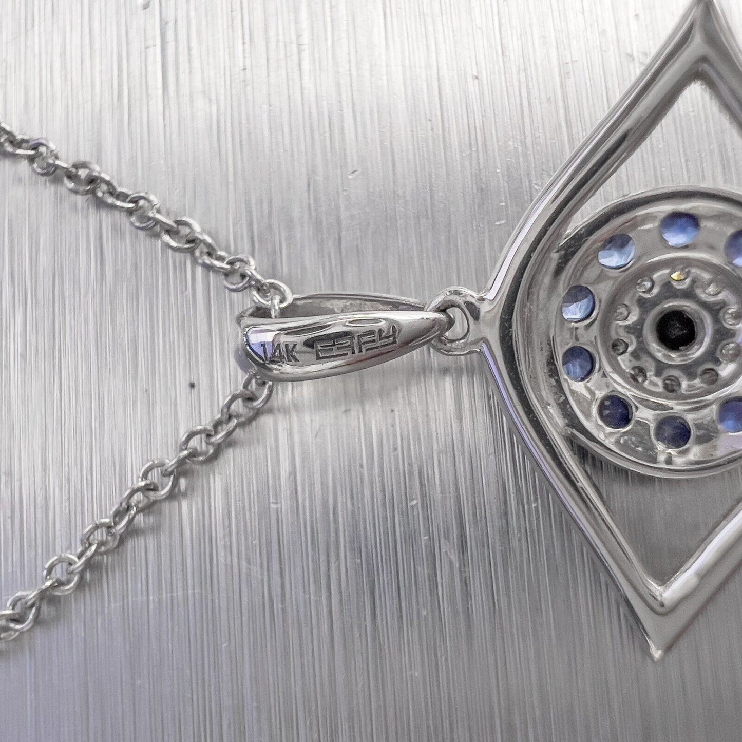 EFFY 14k White Gold Diamond & Sapphire Evil Eye Necklace 18" 0.42ctw RET: $1,195