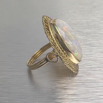 Antique Victorian 14k Yellow Gold Cabochon Opal Spiral Wire Halo Ring Size 4.75