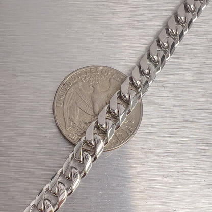 14k White Gold Flat Cuban Link 6.55mm Chain Bracelet 9.00" 24.6g