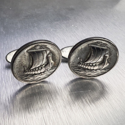 Georg Jensen Viking Ship 925 Sterling Silver Cufflinks #50 Harald N Denmark