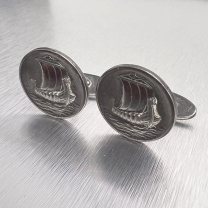 Georg Jensen Viking Ship 925 Sterling Silver Cufflinks #50 Harald N Denmark