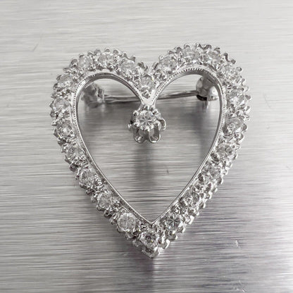 14k White Gold Diamond Heart Necklace / Brooch Pin 0.48ctw G VS2 6.0g 18"