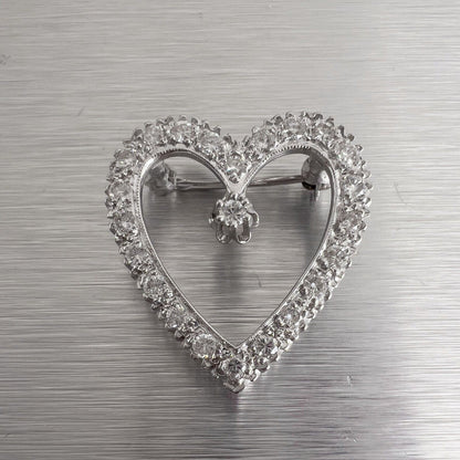 14k White Gold Diamond Heart Necklace / Brooch Pin 0.48ctw G VS2 6.0g 18"