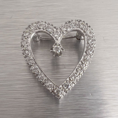 14k White Gold Diamond Heart Necklace / Brooch Pin 0.48ctw G VS2 6.0g 18"