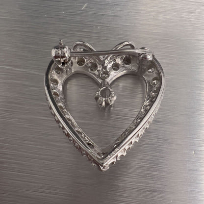 14k White Gold Diamond Heart Necklace / Brooch Pin 0.48ctw G VS2 6.0g 18"