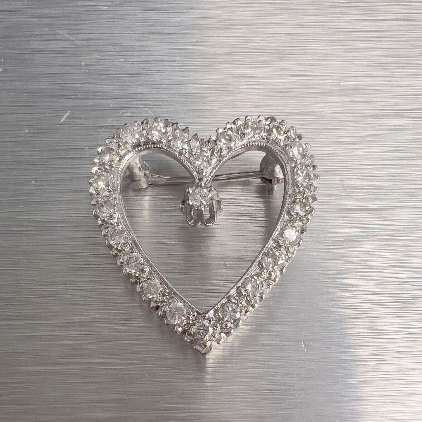 14k White Gold Diamond Heart Necklace / Brooch Pin 0.48ctw G VS2 6.0g 18"