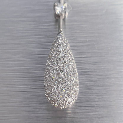 14k White Gold Pave Diamond Teardrop Pendant Necklace 1.25ctw G VS1 11.7g 18"