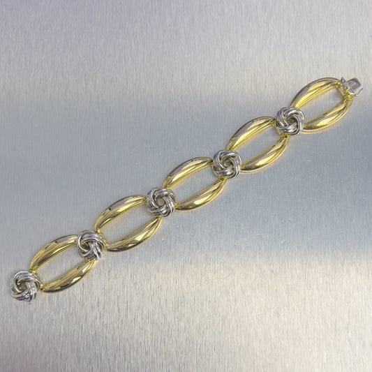 18k White & Yellow Gold Two Row Knot Station Bracelet 7.25" 82.6g