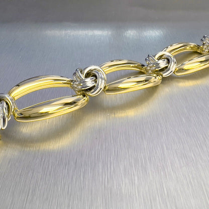 18k White & Yellow Gold Two Row Knot Station Bracelet 7.25" 82.6g