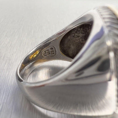 David Yurman 925 Silver & 18k Gold Smoky Topaz Diamond Signature Albion Ring