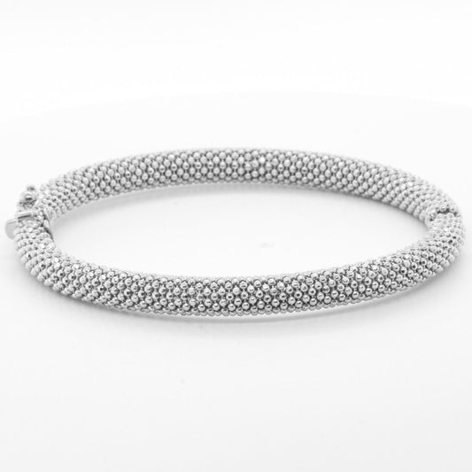 14k White Gold Beaded Mesh Hinged Bangle Bracelet 6.75" 20.4g ITALY