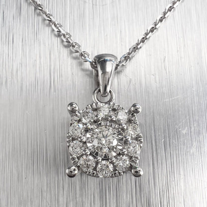 14k White Gold Diamond Cluster Pendant Necklace 0.30ctw G-H VS2 18"
