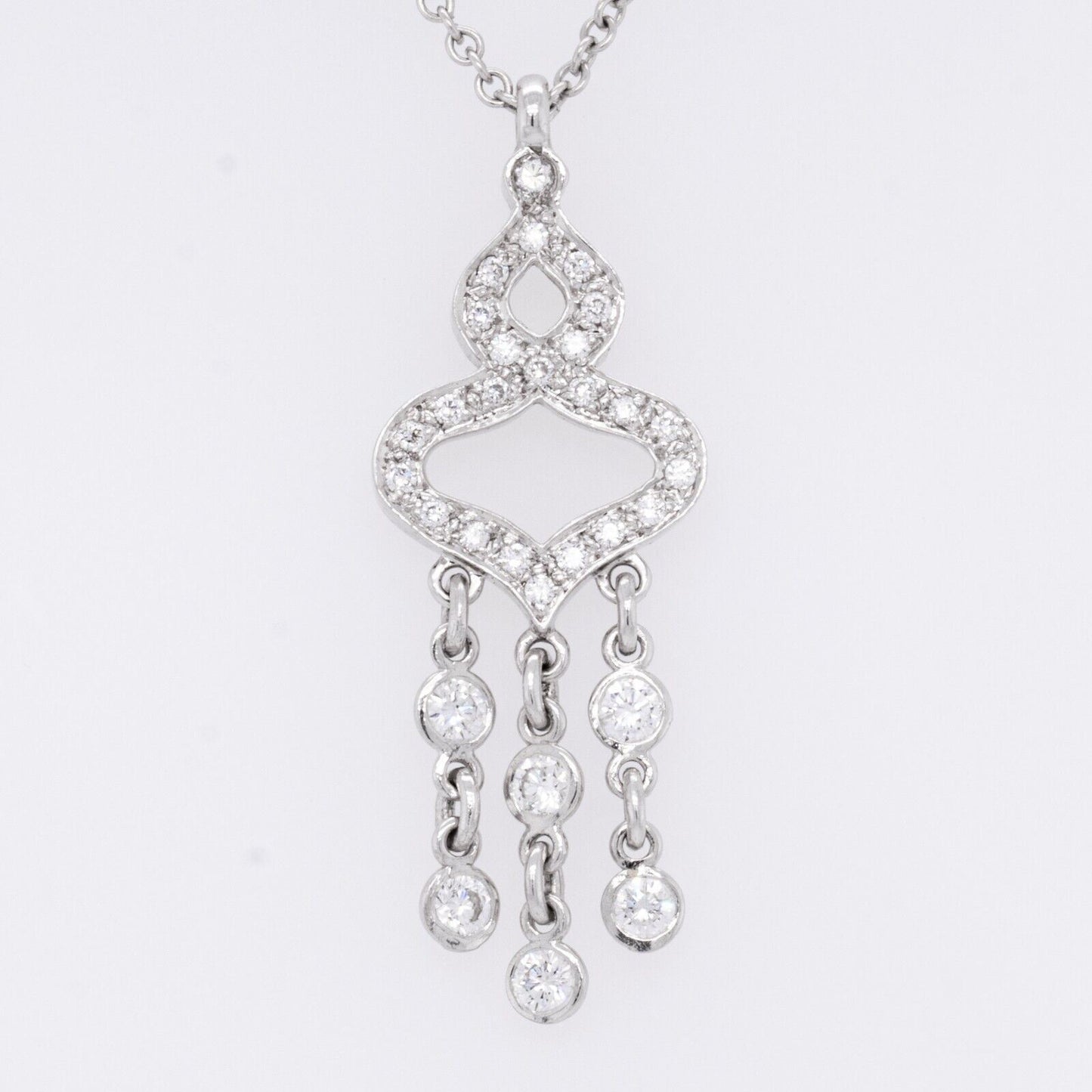 18k White Gold Diamond Chandelier Dangling Pendant Necklace 0.90ctw G VS2 15.5"