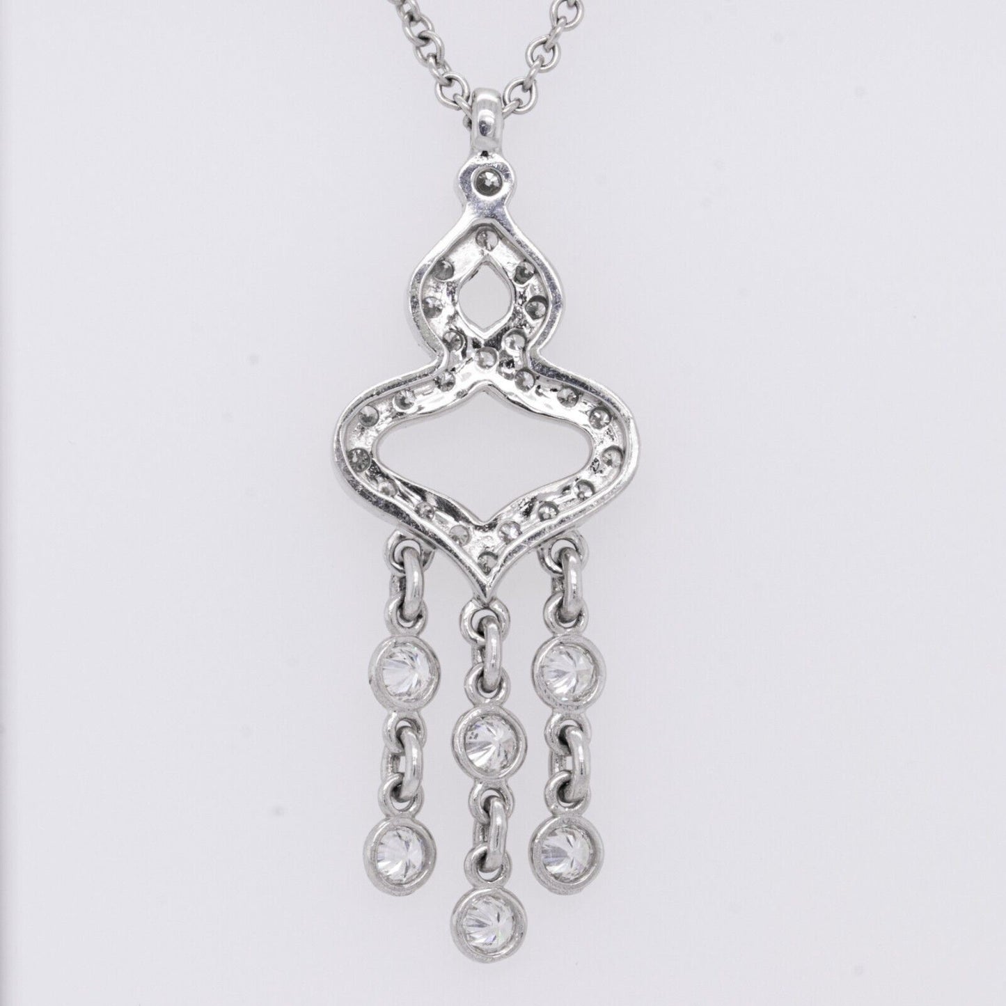 18k White Gold Diamond Chandelier Dangling Pendant Necklace 0.90ctw G VS2 15.5"