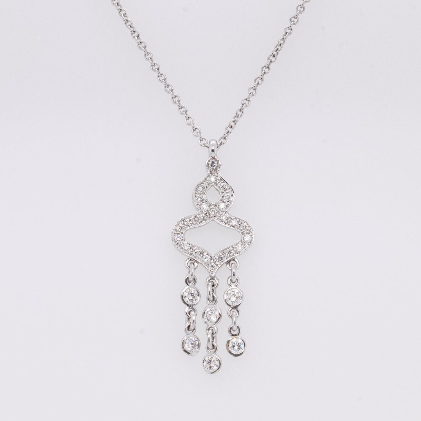 18k White Gold Diamond Chandelier Dangling Pendant Necklace 0.90ctw G VS2 15.5"