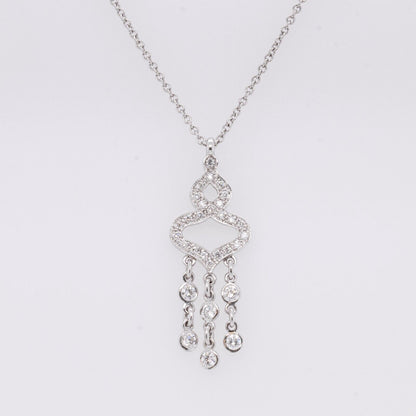 18k White Gold Diamond Chandelier Dangling Pendant Necklace 0.90ctw G VS2 15.5"