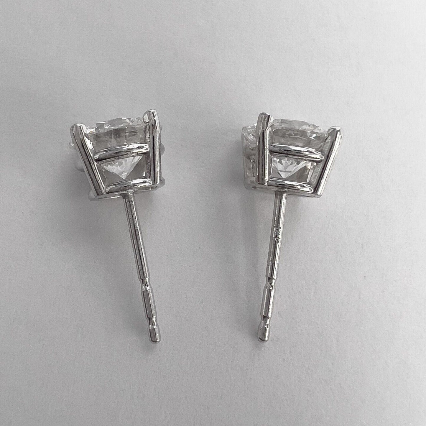 GIA 14k White Gold Round Diamond Basket Stud Earrings 1.32ctw F I1 / F I2 CERTS