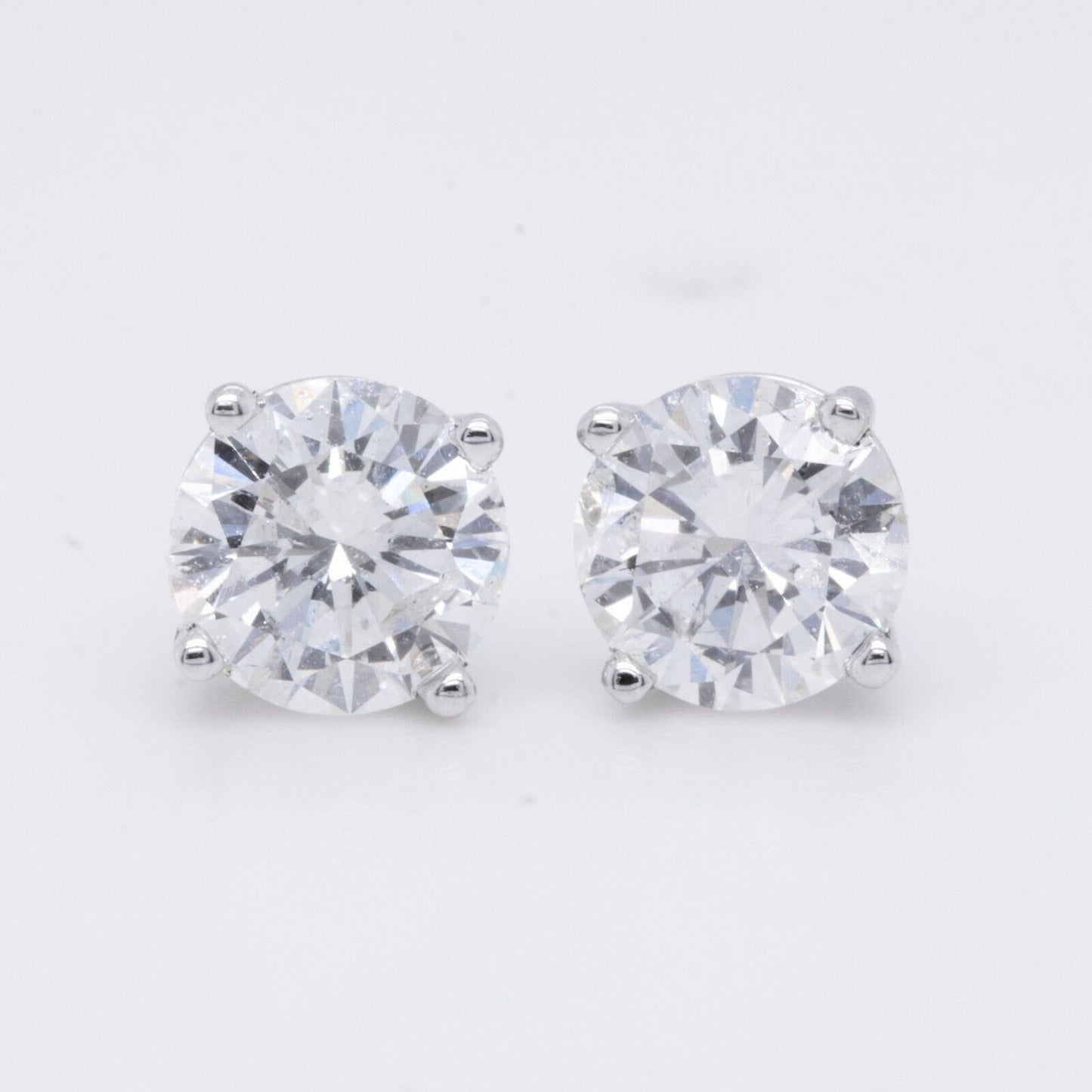 GIA 14k White Gold Round Diamond Basket Stud Earrings 1.32ctw F I1 / F I2 CERTS