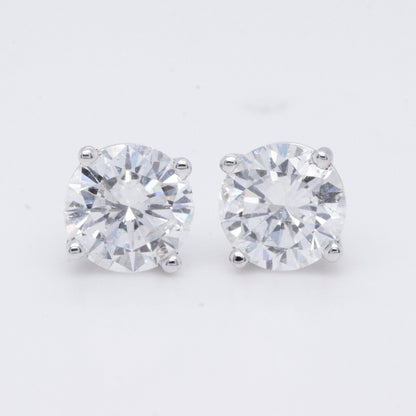 GIA 14k White Gold Round Diamond Basket Stud Earrings 1.32ctw F I1 / F I2 CERTS