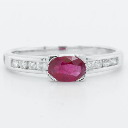 14k White Gold 0.60ct Oval Ruby & 0.17ctw Diamond Engagement Ring Size 7