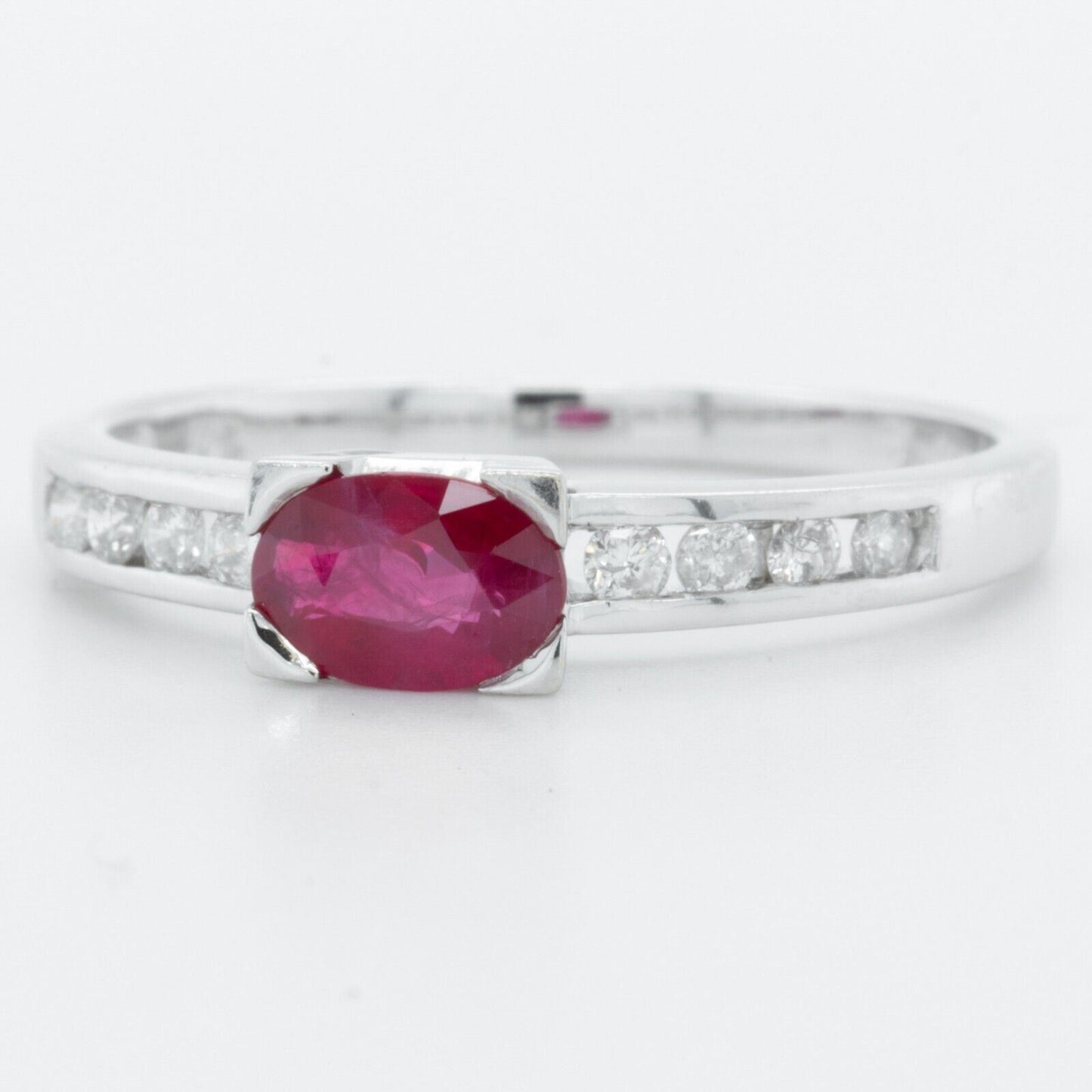 14k White Gold 0.60ct Oval Ruby & 0.17ctw Diamond Engagement Ring Size 7