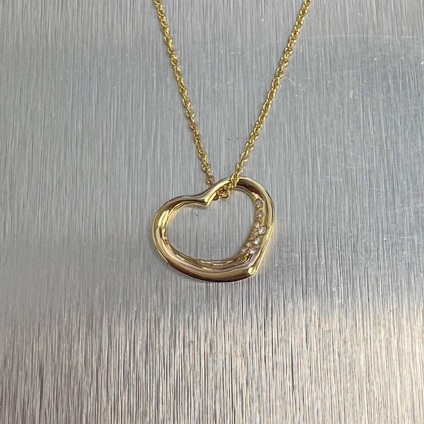 Tiffany & Co. Elsa Peretti 15mm Open Heart 18k Yellow Gold Diamond Necklace 16"