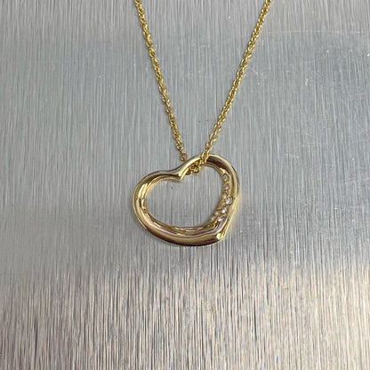 Tiffany & Co. Elsa Peretti 15mm Open Heart 18k Yellow Gold Diamond Necklace 16"