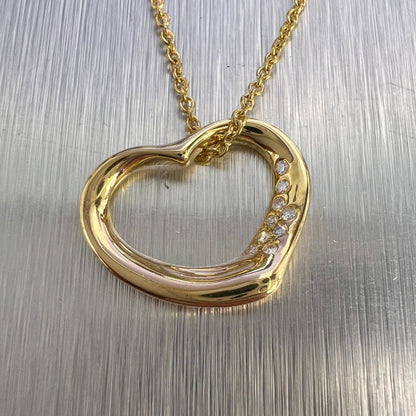 Tiffany & Co. Elsa Peretti 15mm Open Heart 18k Yellow Gold Diamond Necklace 16"