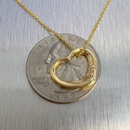 Tiffany & Co. Elsa Peretti 15mm Open Heart 18k Yellow Gold Diamond Necklace 16"