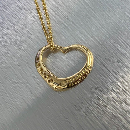 Tiffany & Co. Elsa Peretti 15mm Open Heart 18k Yellow Gold Diamond Necklace 16"