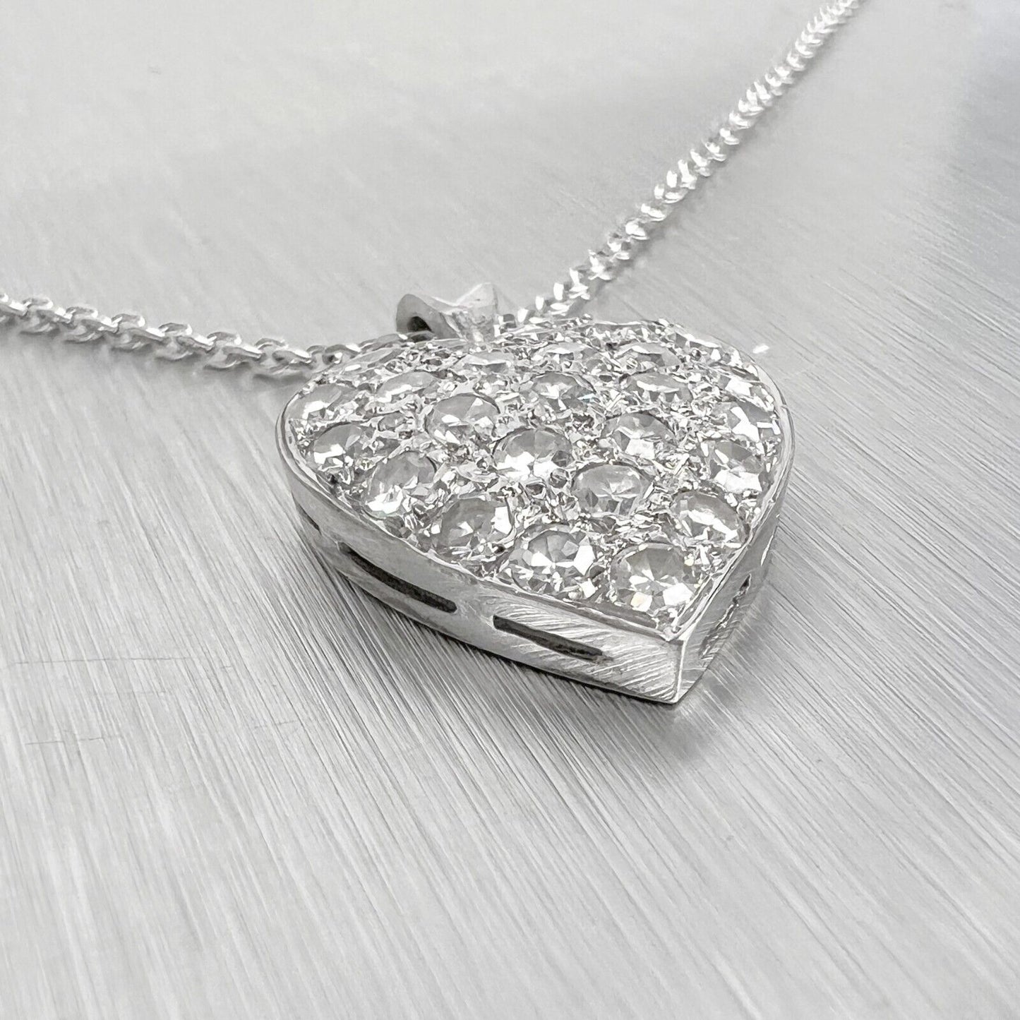 14k White Gold Single Cut Diamond Pave Heart Pendant Necklace 0.45ctw 16"