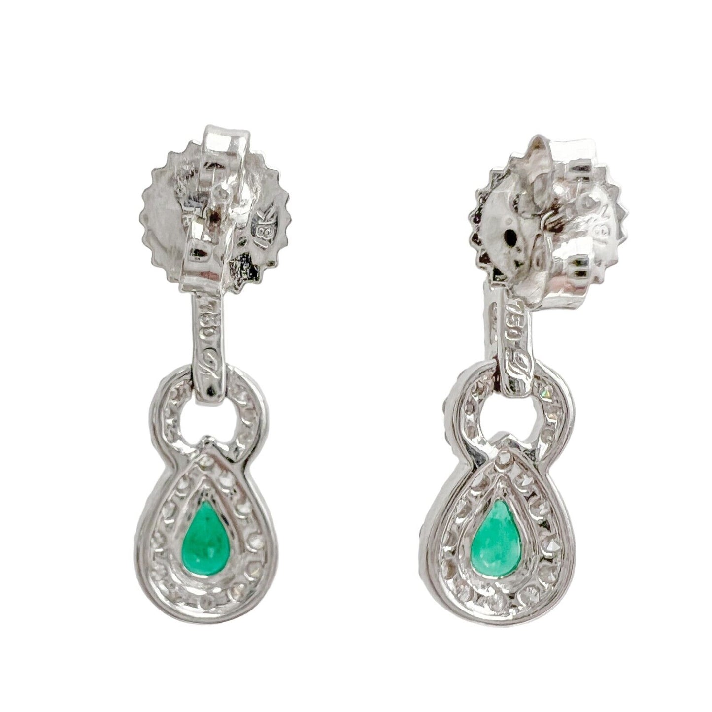 18k White Gold 1.15ctw Diamond 0.85ctw Pear Emerald Dangle Earrings 4.3g