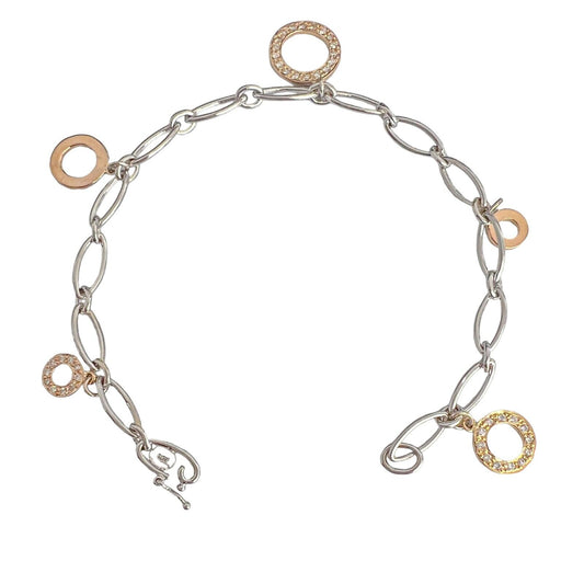 18k White Yellow Rose Gold Diamond Circlet Charm Oval Link Bracelet 6.75" 0.25ct