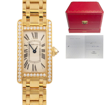 Cartier Tank Americaine 18k Gold Diamond Bezel 19mm WB7072K2 2482 BOX + CERT