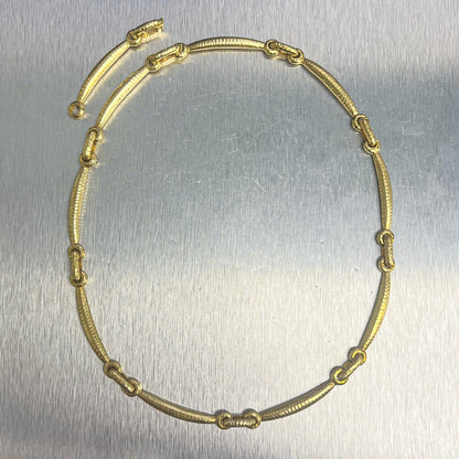 18k Yellow Gold Hammered Bar Link Choker Necklace w/ Extension Link 16" / 18"