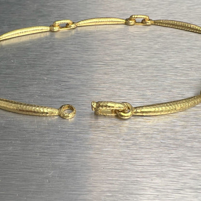 18k Yellow Gold Hammered Bar Link Choker Necklace w/ Extension Link 16" / 18"