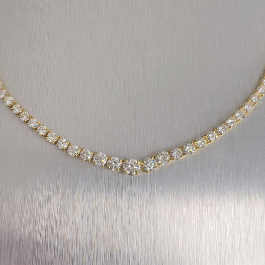 18k Yellow Gold Diamond Graduated Tennis Necklace 12.25ctw G VS2-SI1 16.75"