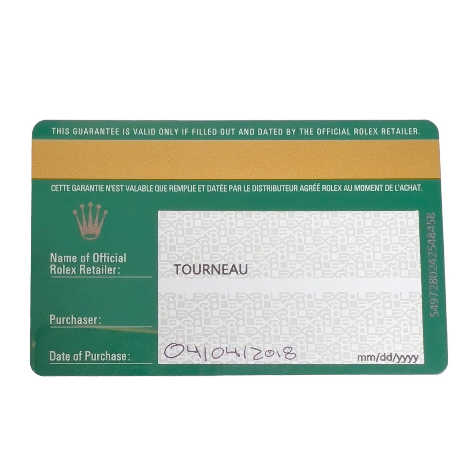 Rolex warranty cheap card 2018