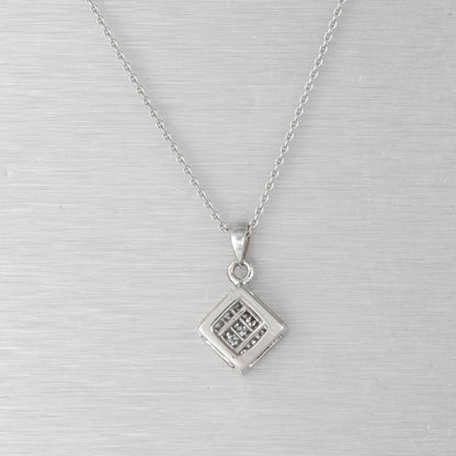 Estate 18k White Gold Princess Cut Diamond Square Pendant Necklace 0.50ctw 18"