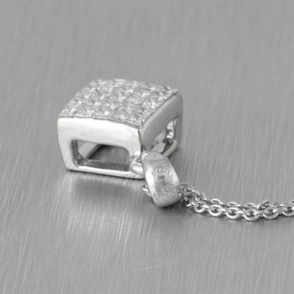 Estate 18k White Gold Princess Cut Diamond Square Pendant Necklace 0.50ctw 18"